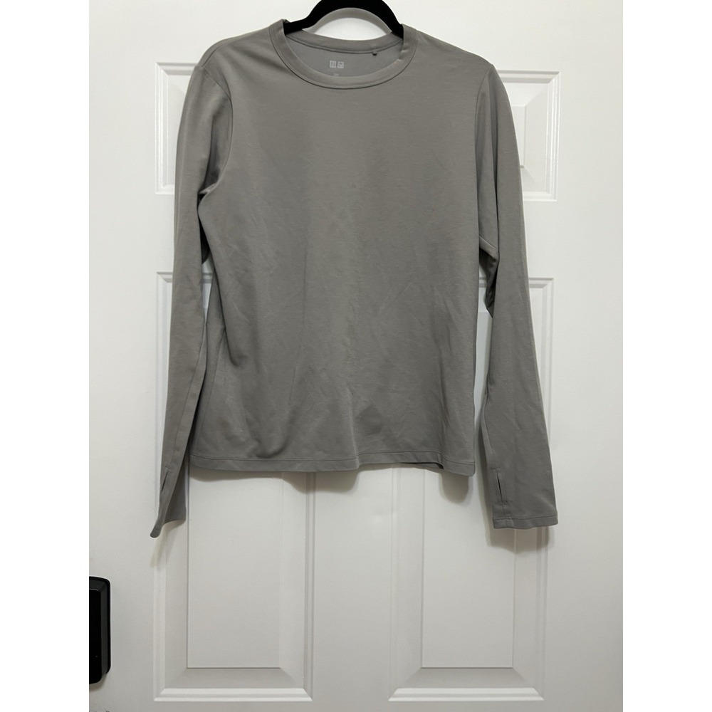 UNIQLO Soft Knit Fleece Crew Neck T-shirt Gray Women's Large Long Sleeve Dry